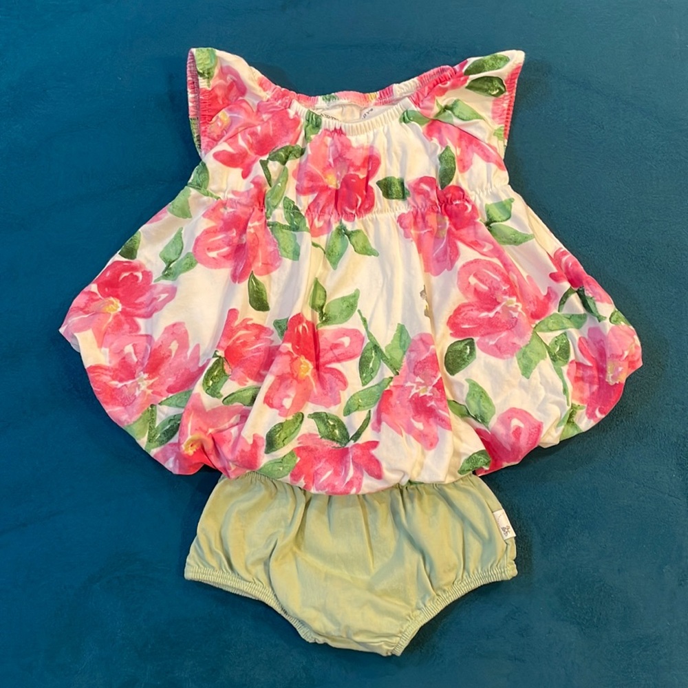 🧡💜 Burt’s Bees Baby Floral Print Dress with Bubble Hem size 3-6 mos
